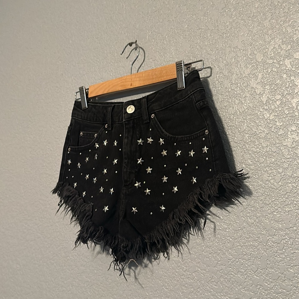 Topshop Black Studded Denim Shorts - Picture 3 of 6